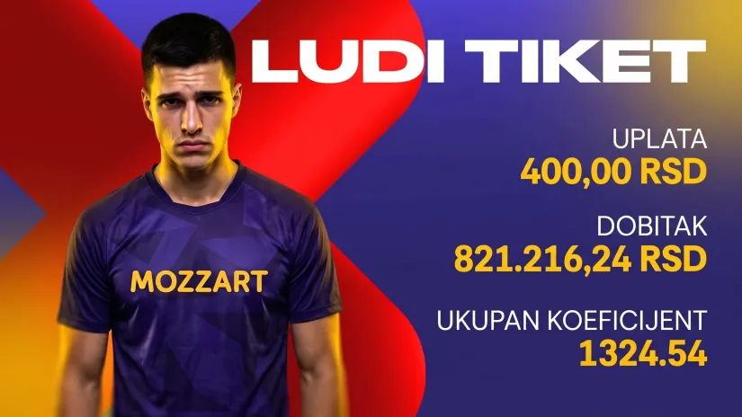 LUDI TIKET (-), nedelja, 821.216 dinara: Sve na Engleze...