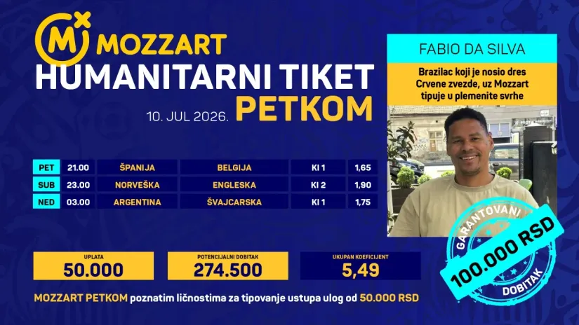 Humanitarni tiket u podne: Fabio da Silva konačnim ishodima lovi dobitnih 274.500 dinara