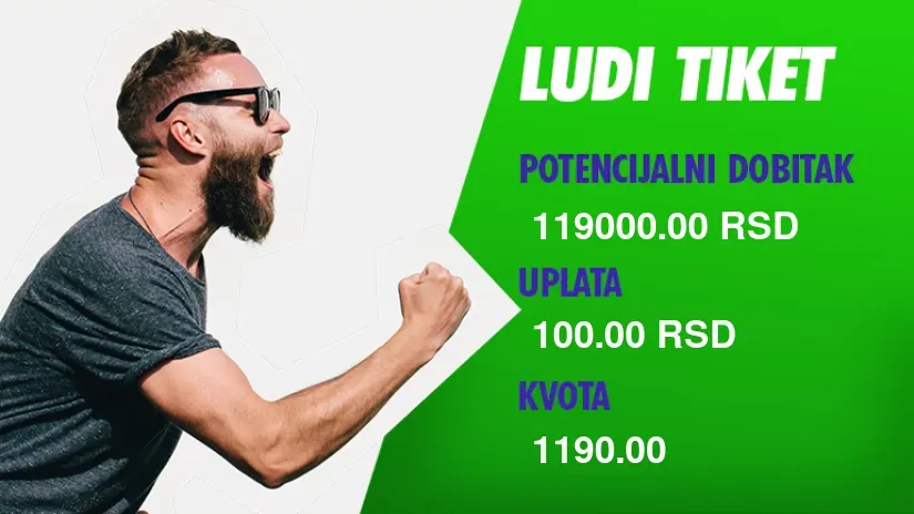 LUDI TIKET, sreda, 119.000 dinara: Tri para za kvotu 1.190