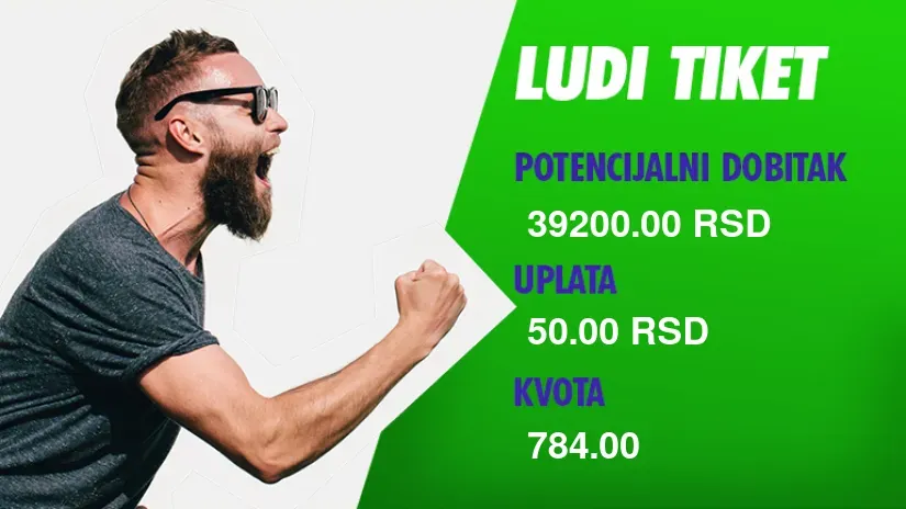 LUDI TIKET, utorak, 39.200 dinara: Predriblao sudbinu prelazom 2-1!