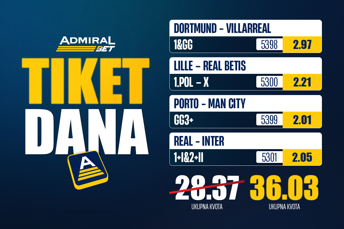 TIKET DANA - Ide Liga šampiona po uvećanoj kvoti!