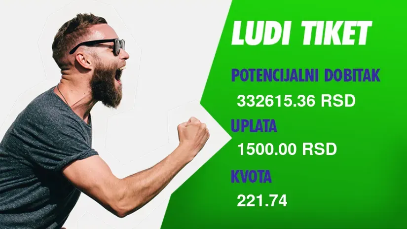 LUDI TIKET, subota, 332.615 dinara: Goleada gde joj se niko ne nada