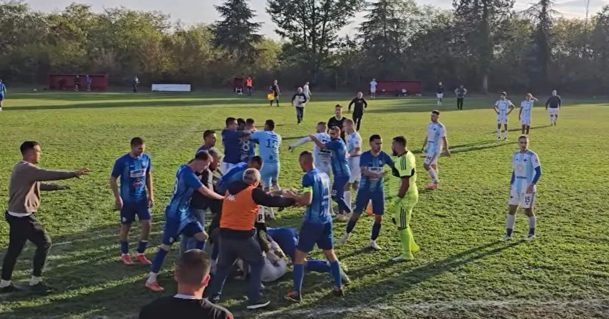 Pesničenje kakvo se retko viđa u srpskom fudbalu, igrači se potukli, uleteli i navijači, meč prekinut